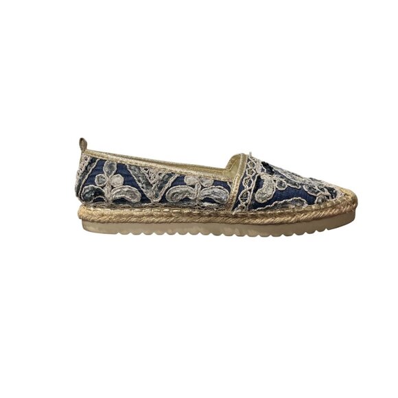 Patrizia Spring Step Blue Beige Embroidered Espadrille Flats Women Size 40/US 9 - Picture 9 of 10